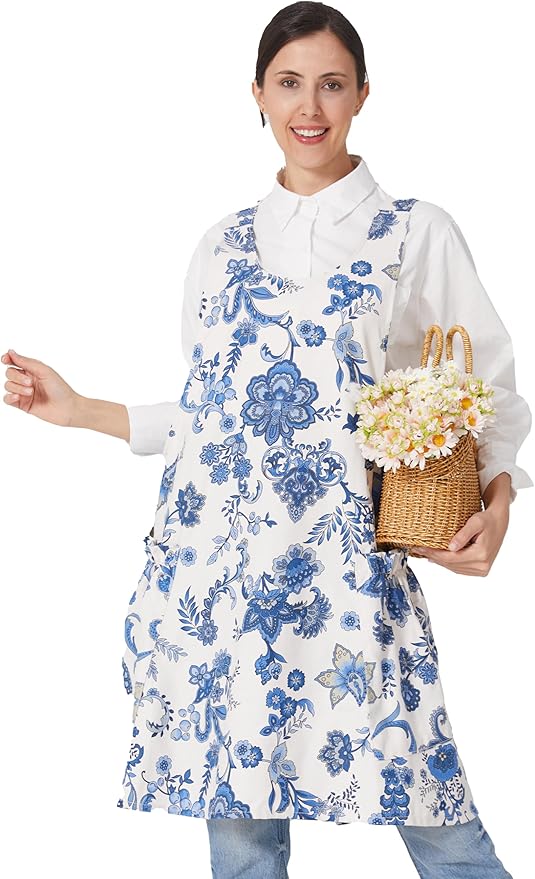Cozy Adjustable Cross Back Aprons for Women with Pockets Cotton Linen Cooking Kitchen Baking