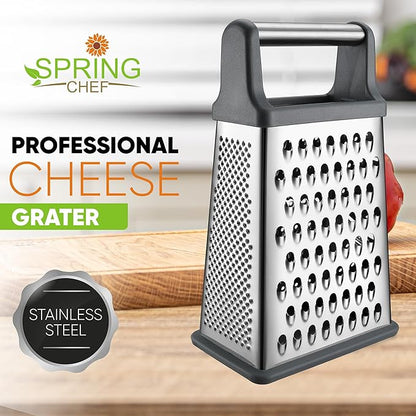 Spring Chef Professional Cheese Grater - Stainless Steel Box Grater for Kitchen, XL Size, 4 Sides - Perfect Shredder for Parmesan Cheese, Carrot, Potato, Ginger - Dishwasher Safe - Gray - Image 2