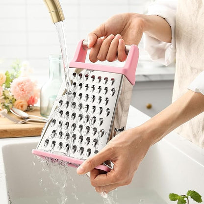 Spring Chef Professional Stainless Steel XL Parmesan Cheese Grater with Handle - 4 Sided Box Grater for Kitchen - Dishwasher Safe Carrot Shredder for Potato, Vegetables, Ginger - Pink Lemonade - Image 8