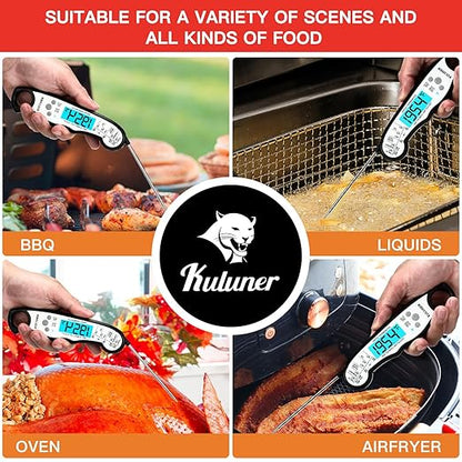 KULUNER TP-01 Waterproof Digital Instant Read Meat Thermometer with 4.6 Folding Probe Backlight Calibration Function for Cooking Food Candy, BBQ Grill, Liquids,Beef(White) - Image 3