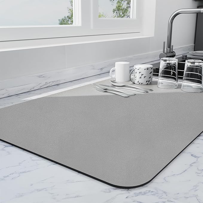 Ecotrim - Dish Drying Mat for Kitchen Counter | Coffee Bar Mat for Countertops | Heat Resistant Drainer Mat with Non-slip Rubber Backed | Hide Stain Kitchen Absorbent Draining Mat | Grey 16"x20" by Unknown