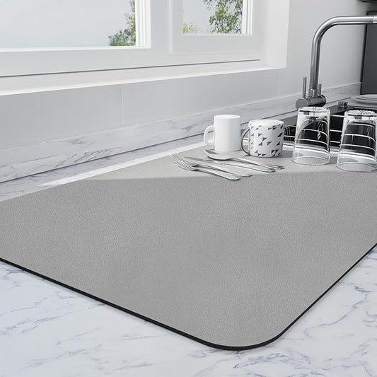 Ecotrim - Dish Drying Mat for Kitchen Counter | Coffee Bar Mat for Countertops | Heat Resistant Drainer Mat with Non-slip Rubber Backed | Hide Stain Kitchen Absorbent Draining Mat | Grey 18"x28" by Unknown