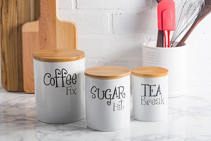 DII Kitchen Accessories Retro Collection, Ceramics, Canister Set, White, 3 Piece - Image 6