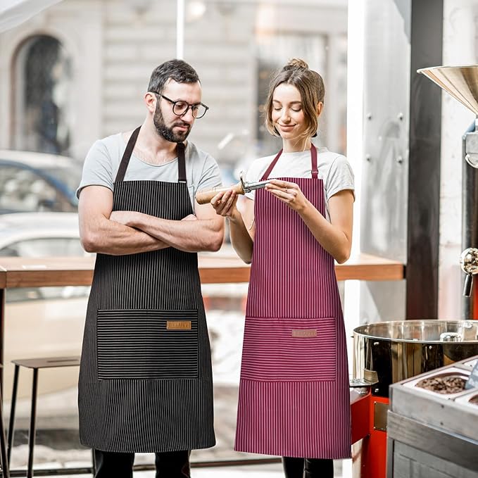 BeLuyi 2 Pack Adjustable Bib Apron with 2 Pockets Chef Cooking Kitchen Restaurant Aprons for Women Men - Image 5