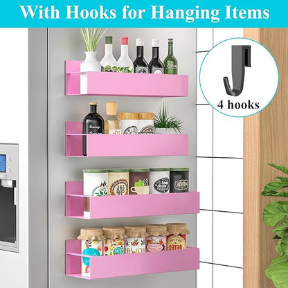 HuggieGems 4 Pack Magnetic Spice Storage Rack Organizer for Refrigerator and Oven, Pink Fridge Organizers and Storage - Image 2