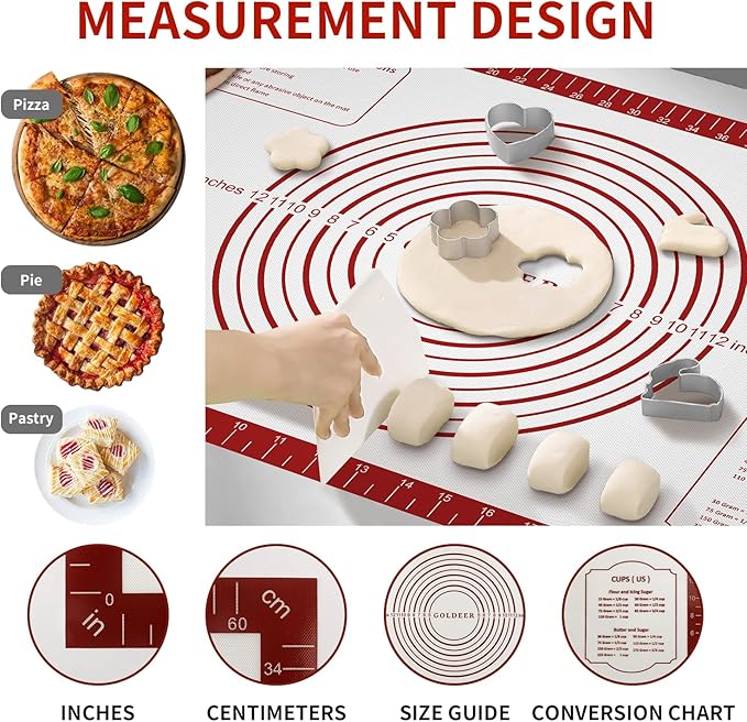 Non Stick Pastry Mat for Rolling Dough Fondant Pie Crust, Macaron Silicone Baking Mat for Mat Extra Large Silicone Mats for Baking Cookie Cakes Pizza Candy Bread - Image 3