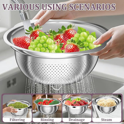 Stainless Steel Colander - 3QT Medium Capacity Strainer with Handle, Kitchen Food Strainer Basket for Washing Vegetables, Fruits, Rice, and Pasta, Kitchen Present for Women - Image 3