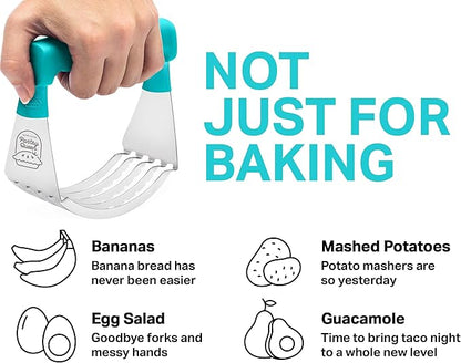 Pastry Cutter Tool - Heavy Duty Stainless Steel Pastry Blender, Comfortable Handle, Dishwasher Safe, Perfect Flaky Pie Crust & Biscuits - Turquoise