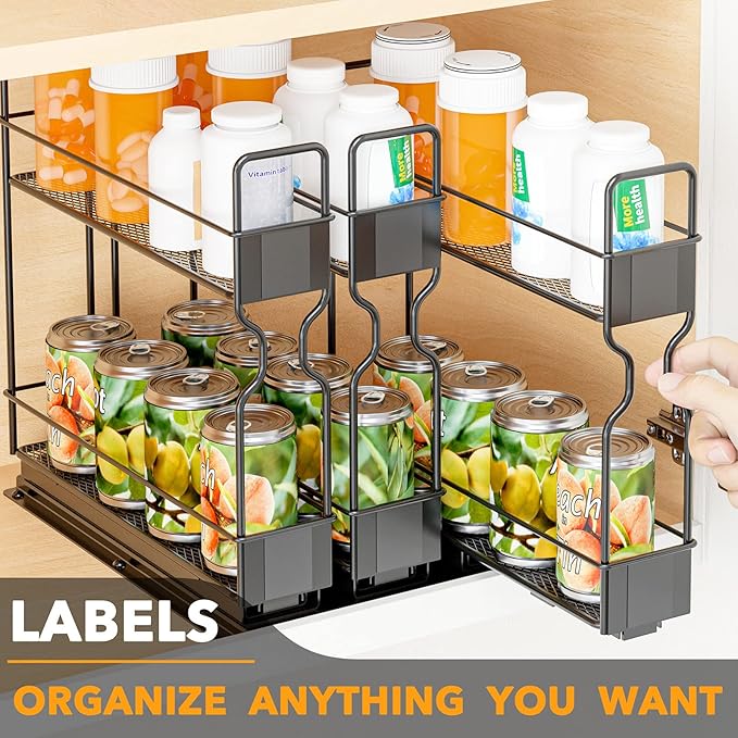 SpaceAid Pull Out Spice Rack Organizer, Heavy Duty Slide Out Seasoning Kitchen Organizer, Cabinet Organizer, with Labels, 7.7" W x10.75 D x10 H, 3 Drawers 2-Tier - Image 5