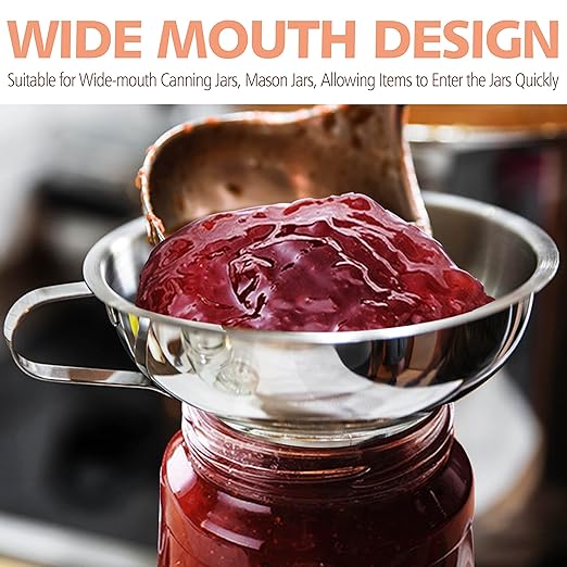 Anaeat Stainless Steel Canning Funnel with Handle for Wide and Regular Jars & Canning Jars, Wide-Mouth Funnels Excellent for Transferring Liquid and Dry Ingredients, Large Solids, Beans & Jams (5.5") - Image 2