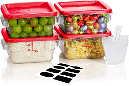 2QT NSF Food Storage Containers: 8 PCS [Food Grade][Hot&Cold Resistant] Commercial Clear Square Food Storage Containers with Scales Handles for Home Restaurant Kitchen Proof Dough(BPA FREE) by SVKLHY