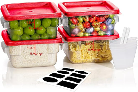 2QT NSF Food Storage Containers: 8 PCS [Food Grade][Hot&Cold Resistant] Commercial Clear Square Food Storage Containers with Scales Handles for Home Restaurant Kitchen Proof Dough(BPA FREE) by SVKLHY