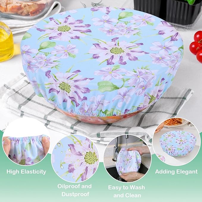 5 Pieces Bowl Covers Reusable, 5 Size Elastic Cloth Bowl Covers for Bread Proofing Stretch Food Covers Washable for Food Fruits Leftover (Daisy) - Image 5