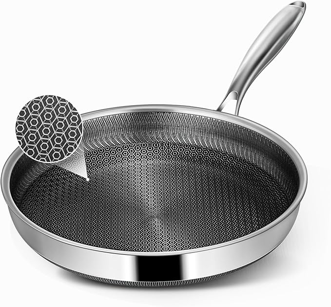Non Stick Frying Pans, 10-inch Hybrid Frying Pans Nonstick Stainless Steel Skillets, Dishwasher & Oven-Safe, Stay-Cool Handle, PFOA Free Cookware, Compatible with All Cooktops by Vocvee