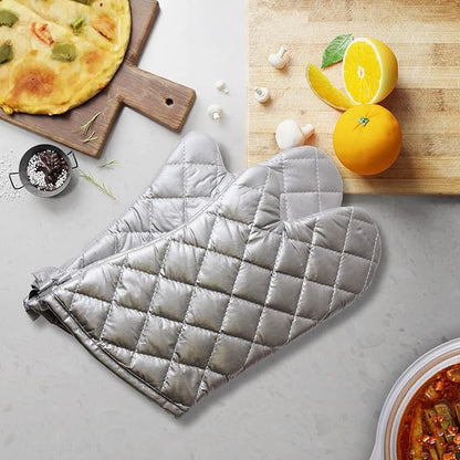 Silver Oven Mitts,Quilted Cotton Lining 13 Inch Oven Gloves,Heat Resistant for Kitchen Cooking,Grilling,Backing,Set of 2 - Image 2