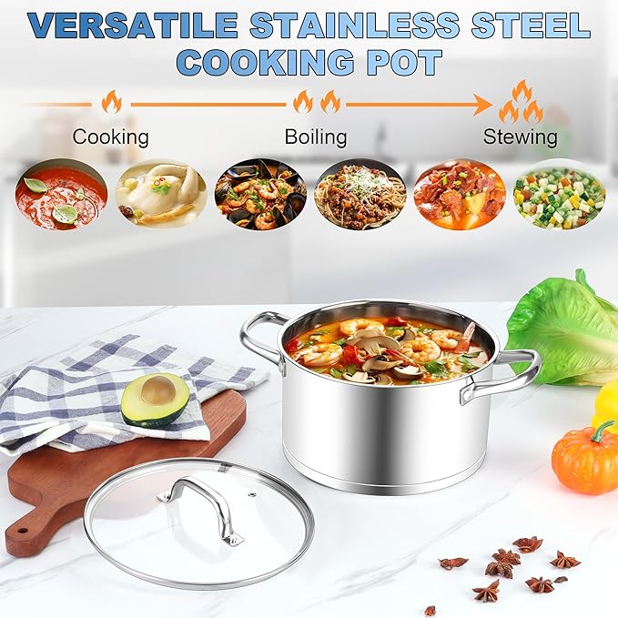 Stainless Steel Stock Pot 4 Quart, Homikit Induction Stockpot with lid for Soup Pasta Sauce Cooking Simmering, Tri-ply Heavy Bottom Compatible with All Stove, Dishwasher Safe - Image 6