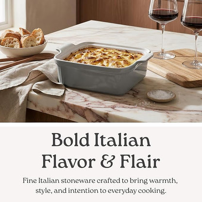 ROSSALLINI Stoneware Casserole Dish Bakeware with Lid | Covered Square Dinnerware | Large 2.5Quart, [Reactive Blue]