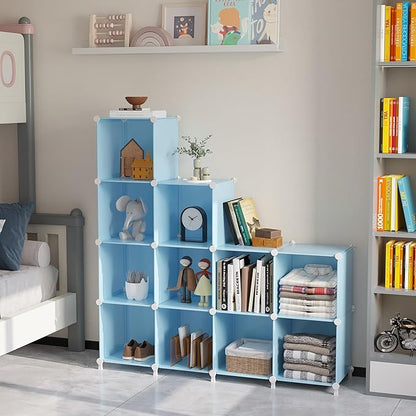AWTATOS Cube Storage Organizer Protable Closet Organizers and Storage for Kids DIY Stackable 12 Cube Storage Shelves Clothes Organizer for Bedroom, Home, Blue - Image 5
