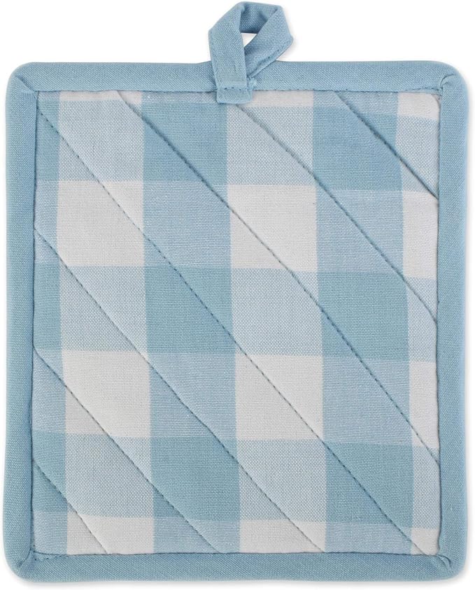 DII Buffalo Check Kitchen Collection, Classic Farmhouse Kitchen Set, Potholder & Oven Mitt, White & Light Blue, 2 Piece