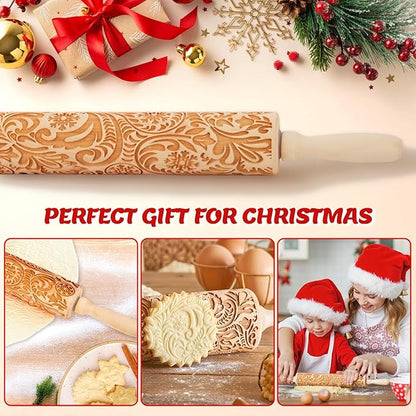 Christmas Gifts Wooden Embossed Rolling Pin for Baking, Stocking Stuffers Gifts for Women, Deep Engraved Embossing Rolling Pins with Snow Pattern Designs for Baking Cookies Stamps Roller DIY Tools - Image 7