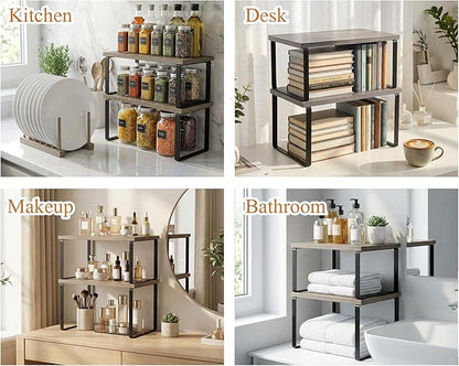 Marsui 4 Pcs Kitchen Organizer Accessories Set Cabinet Organizer Shelf and Bamboo Dish Drying Plate Rack Counter Shelves Storage Holder for Spice Rack, Dish, Pot Lid, Bowl, Cup (Gray) - Image 7