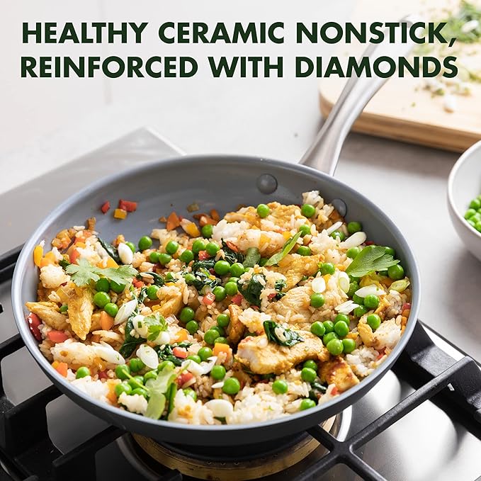 GreenPan Lima Hard Anodized 12" Frying Pan Skillet with Lid, Ceramic Nonstick, PFAS-Free Nontoxic Pots and Pans, Oven & Broiler Safe, Stainless Steel Handle, Cookware for Eggs & Omelet, Gray - Image 2