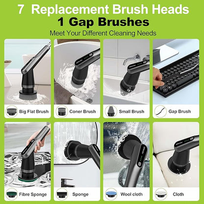 Dreazu G2-Pro Electric Spin Scrubber - Upgraded 10-in-1 Scrubber Brush Electric, Retractable Handle & 2-Speed for Bathroom, Bathtub, Kitchen, Tile Floors(Gray Brush Head