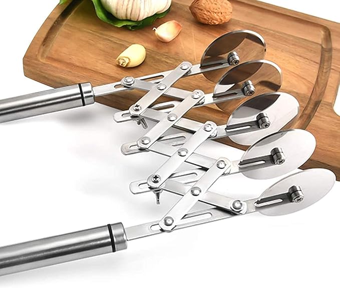 Star Brand Pastry Cutter with Grinder Spaghetti Dough Roller Knife Stainless Steel Pizza Slicer Pasta Wheeling Attice Roller Adjustable Dough Divider with Handle