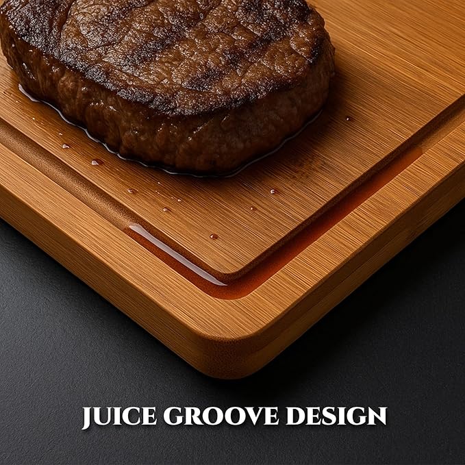 Bamboo Cutting Board 3-Piece Set with Juice Grooves – Non-Slip Wooden Chopping Boards for Kitchen & Housewarming Gfit, Multi-Size Serving Tray for Meat, Vegetables, Fruits - Image 6