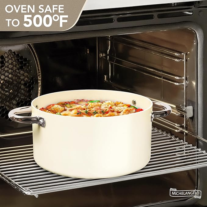MICHELANGELO Stock Pot with Lid, 6 Quart Soup Pot with Lid for Cooking, Non Stick Ceramic Coating, Stainless Steel Handle, Induction Compatible, Cream - Image 7