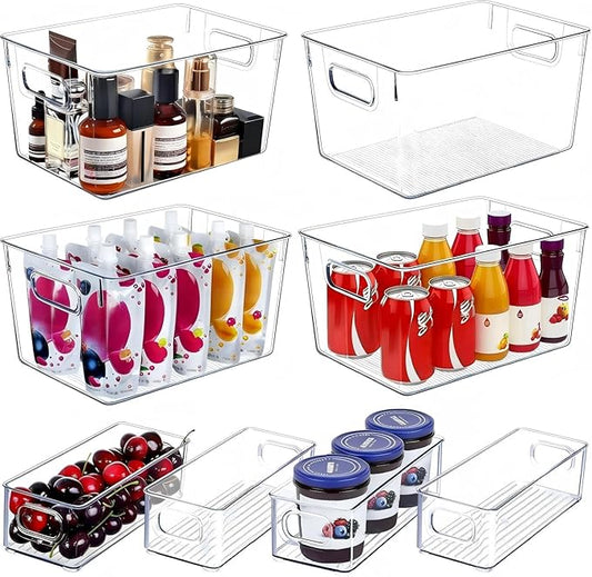 SKTEET Set of 8 Clear Plastic Storage Bins, 4 Large and 4 Small Stackable Storage Containers for Pantry Organization and Kitchen Storage Bins,Home Edit and Cabinet Organizers by SKTEET