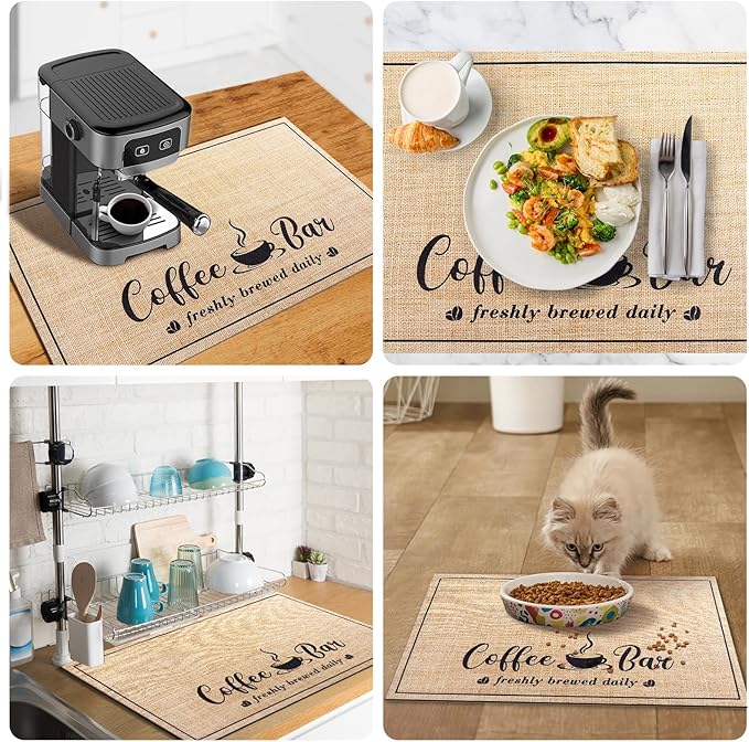 CooRug Absorbent Coffee Mat, Fashion Dish Drying Mat for Kitchen Counter Coffee Bar Accessories Espresso Machine Dish Rack 17" x 32" Beige - Image 6