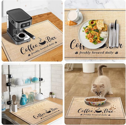 CooRug Absorbent Coffee Mat, Fashion Dish Drying Mat for Kitchen Counter Coffee Bar Accessories Espresso Machine Dish Rack 12" x 20" Beige - Image 5