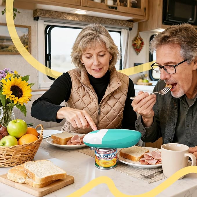 Handsfree One Touch Electric Can Opener, Smooth Edge Automatic Can Opener Fits All Can Sizes, Handheld Battery Operated Easy and Safe Kitchen Gadget for Seniors with Arthritis