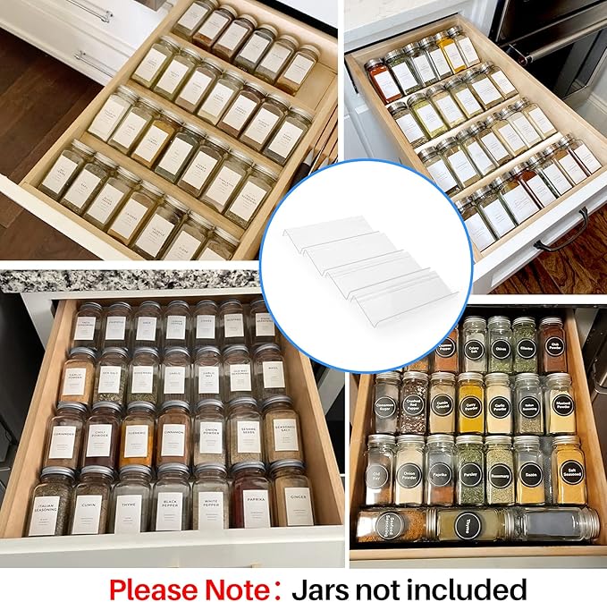MIUKAA Clear Acrylic Spice Drawer Organizer, 4 Tier Seasoning Jars Drawers Insert, Kitchen Spice Rack Tray for Drawer/Countertop (Jars not included) - Image 2