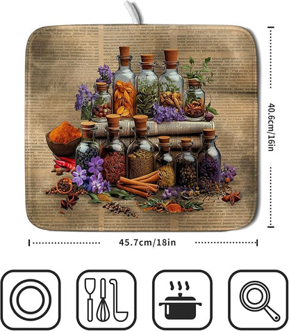 Vintage Kitchen Dish Drying Mat - Spice Bottle Decorative Dish Sink Rack Pad 16 X 18 Inch - Image 2