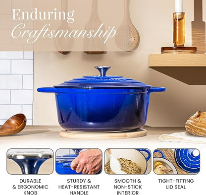 Cast Iron Dutch Oven with Lid – Non-Stick Ovenproof Enamelled Casserole Pot – Sturdy Dutch Oven Cookware – Dark Blue, 7.3-Quart, 30cm – by Nuovva - Image 7