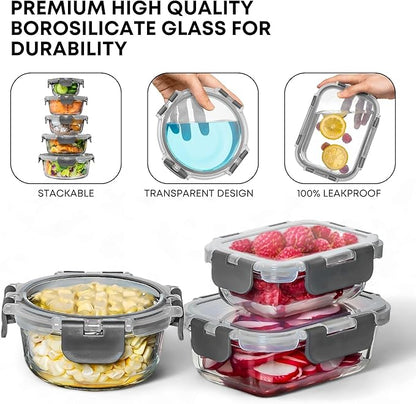 Razab 30 PC Glass Food Storage Containers with Lids - Reusable Glass Meal Prep Containers for Lunch & Leftovers - Airtight & Leakproof Snap Locking Lids - Oven, Freezer, Microwave & Dishwasher Safe - Image 7