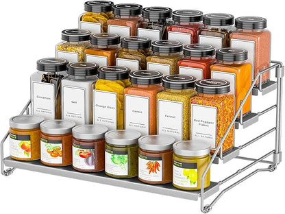 BOIVSHI 4 Tier Spice Rack for Cabinet, Spice Rack Organizer, Depth Adjustable Spice Organizer for Countertop, Cupboard, Pantry, Seasoning Shelf, Metal, Gray (1 Pack) by BOIVSHI