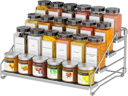 BOIVSHI 4 Tier Spice Rack for Cabinet, Spice Rack Organizer, Depth Adjustable Spice Organizer for Countertop, Cupboard, Pantry, Seasoning Shelf, Metal, Gray (1 Pack) by BOIVSHI