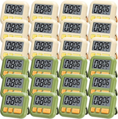 Weewooday 24 Pcs Digital Kitchen Timer Magnetic Timer Bulk On/Off Switch Minute Second Count up Countdown Loud Alarm for Exercise Cook Baking (Candy Green,Eggshell Yellow) by Weewooday