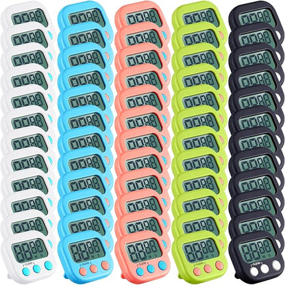 Xuhal 50 Pieces Digital Kitchen Timer Bulk, Small Magnetic Timers for Classroom, Digits Stopwatch Clock Timer for Cooking Baking Sports Games Office, Not Including Battery (Multicolor) by Xuhal