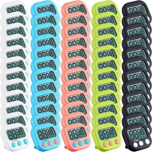 Xuhal 50 Pieces Digital Kitchen Timer Bulk, Small Magnetic Timers for Classroom, Digits Stopwatch Clock Timer for Cooking Baking Sports Games Office, Not Including Battery (Multicolor) by Xuhal