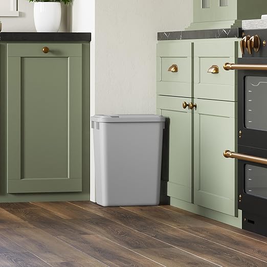 Dowell 2 Pack 35Qt Wastebasket Trash Container, 9Gal, Plastic, Stackable, for Kitchen/Bathroom/Office, Fits Under Sink/Desk - Grey (2Pack, 35 QT)