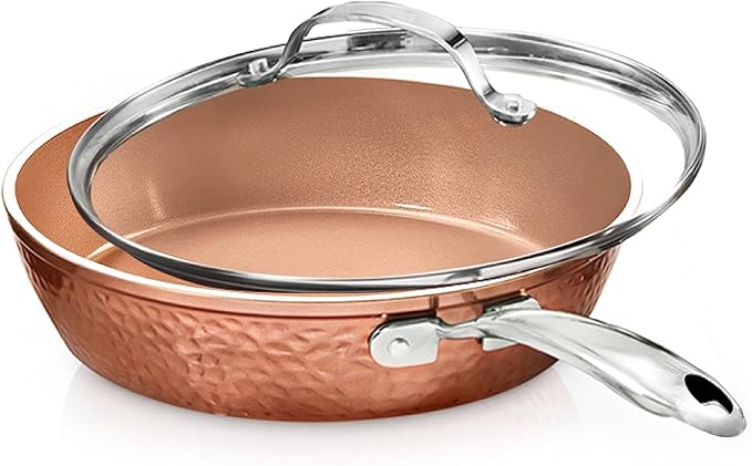 Gotham Steel 10 Inch Hammered Non Stick Frying Pans, Nonstick Frying Pan with Lid, Nonstick Pan, Ceramic Frying Pans Nonstick Skillet, Ceramic Pan, Non Stick Pan, Copper Pan, Dishwasher / Oven Safe by GothamSteel