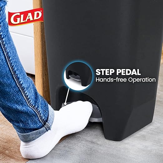 Glad 13 Gallon Trash Can | Plastic Kitchen Waste Bin with Odor Protection of Lid | Hands Free with Step On Foot Pedal and Garbage Bag Rings, Black - Image 4