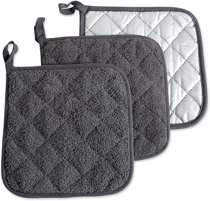 DII Basic Terry Collection Quilted 100% Cotton, Potholder, Mineral Gray, 3 Piece by DII