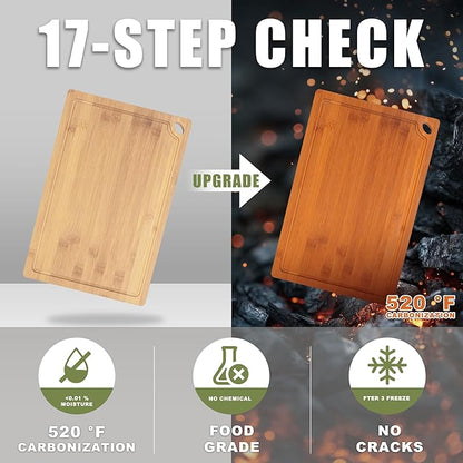 3-Piece Organic Bamboo Cutting Board Set for Kitchen - Carbonized Extra Sturdy Chopping Boards with Juice Grooves - Knife-Friendly Multi-Size (15", 12", 9") for Meat & Veggies - Housewarming Gift Box - Image 5