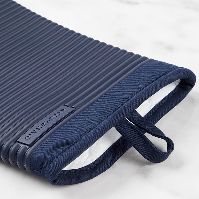KITCHENAID Ribbed Soft Silicone Oven Mitt 2-Pack Set, 7.5"x13", Ink Blue - Image 5