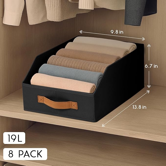 Homsorout Fabric Storage Bins for Organizing - 8 Pack Large Trapezoid Collapsible Storage Bins with Front Handle, Closet Organizers and Storage for Bedroom, Home Shelves, Small Spaces, Black - Image 2
